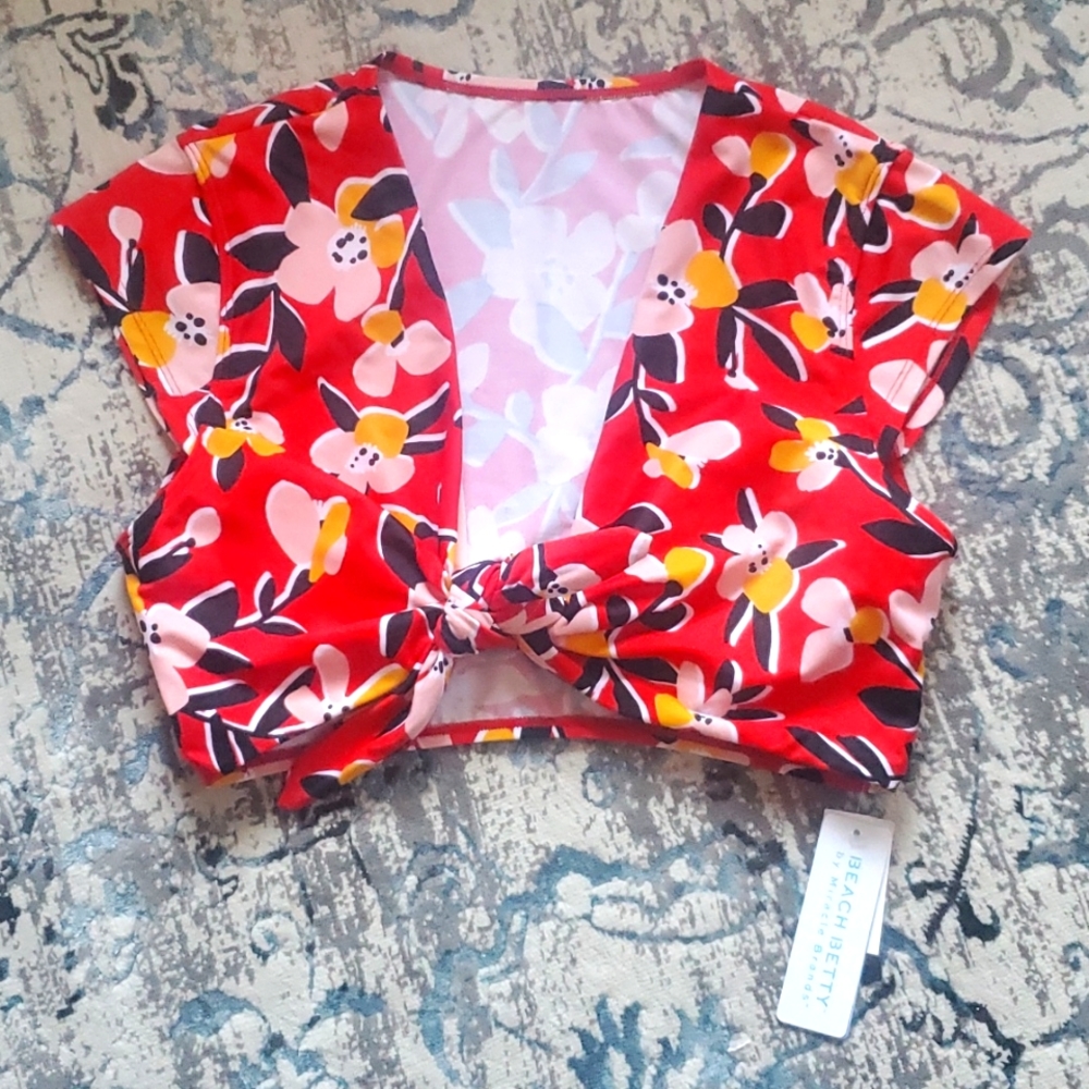 Beach Betty by Miracle Brands Red Floral Swim Top Sz Med